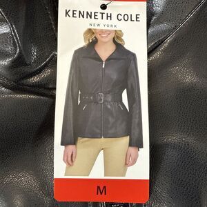 Kenneth Cole Women's Faux Leather Jacket Medium Black Full Zip Long Sleeve NWT